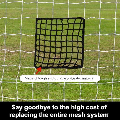 Penitue 6 Pack Universal Sports Net Repair Kit with 100 Nylon Zip Ties, 20x20cm/8x8in Polyester Netting Hole Patches for Soccer Hockey Football Golf Goal Nets Baseball Batting Cages (Black)
