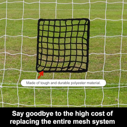 Penitue 6 Pack Universal Sports Net Repair Kit with 100 Nylon Zip Ties, 20x20cm/8x8in Polyester Netting Hole Patches for Soccer Hockey Football Golf Goal Nets Baseball Batting Cages (Black)