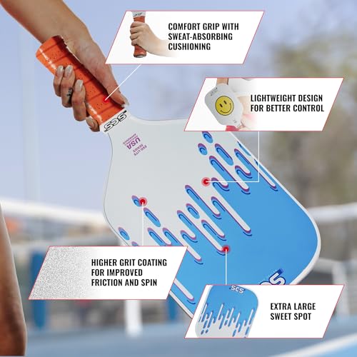 SCS Carbon Fiber Pickleball Paddle – USAPA Approved 2024 – Lightweight, Enhanced Spin, Sure-Grip Handle – Evo-Lite Series for Intermediate Players - color: Drippy