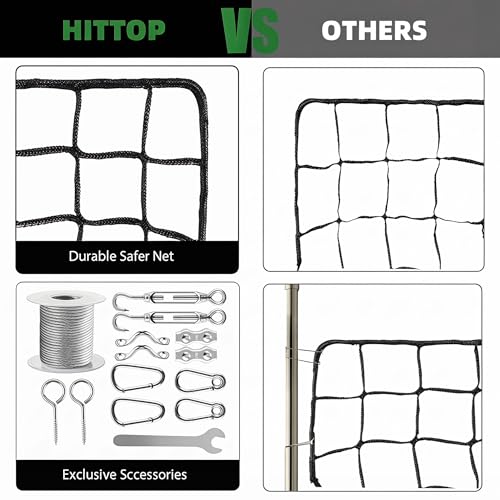 Baseball Softball Backstop Nets,Sports Net with 33ft Rope or Steel Hanging Kit, Nylon Nets Also for Basketball Soccer Lacrosse Hockey. - size: 10x30 feet, style: With Steel Hanging Kit