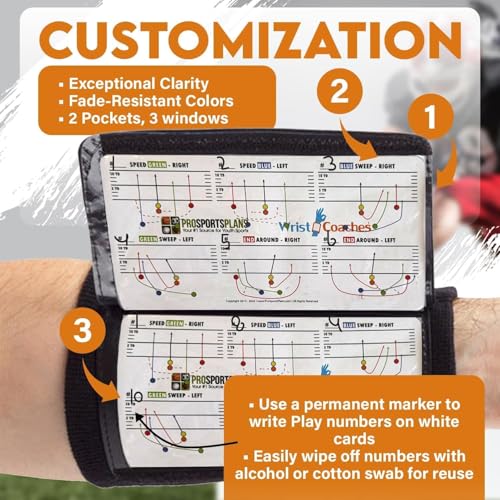 6 Pack Football Play Wristbands with Durable PVC Play Cards, Youth Quarterback Wristband Playbook for 5-on-5 & 6-on-6, Reversible Cards for Coaches & Players