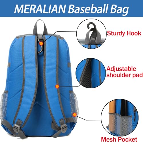 Baseball Bag - Lightweight Softball & T-Ball Backpack with Shoe Compartment for Equipment & Gear - color: BLUE
