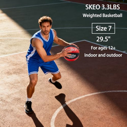SKEO Weighted Basketball, 2.2/3/3.3LBS 28.5"/29.5" Trainer Heavy Basketballs Made of Composite, Indoor Outdoor Training Ball for Improving Handling Dribbling Rebounding - size: Size 7 Adult & Pro -3.3LBS/1.5KG