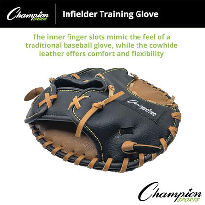 Champion Sports 11.5" Fielder's Glove - Synthetic Leather Front and Back for Comfort Grip | Double Bar Open Web and Conventional Back Design for Versatility | Age: Elementary | Right-Handed Glove