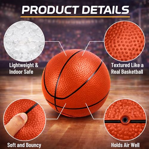 4 Pack Mini Basketballs for Mini Hoops, 6 Inch Inflatable PVC Basketball Balls with Pump & Needle, Rubber-Like Textured Grip, Indoor Outdoor Replacement Balls for Door, Pop-A-Shot & Trampoline Hoops