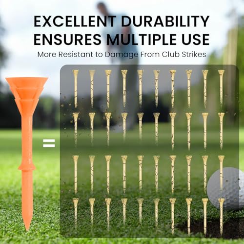 VEASAERS Golf Tees Plastic 3 1/4 inch Unbreakable 30 Pack with Pouch Bag, Durable Stable Available 83 mm Long Tee for Golfer Practice - color: Orange