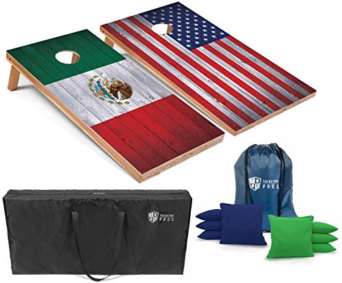 Tailgating Pros Regulation Flag Cornhole Board Sets Includes 8 Bean Bags and Carrying Totes 4'x2' Flag Toss Game Several Corn Hole Board Designs to Choose from! - color: Mexico/US Flag