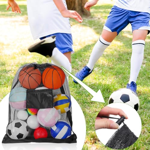 cobee 6 Pack Extra Large Sports Ball Bags, 30" x 40" Mesh Drawstring Backpack with Adjustable Shoulder Strap Training Ball Bag for Basketball Soccer Football Volleyball Gym Equipment Accessories