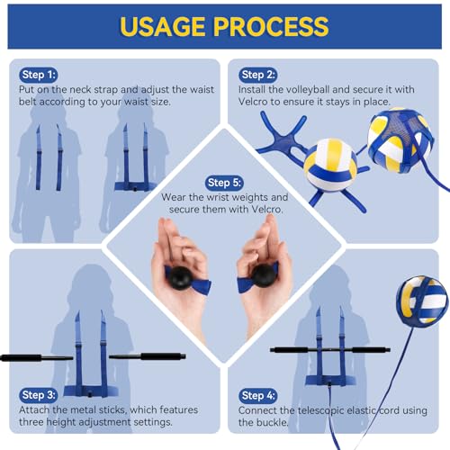 Volleyball Training Equipment - Solo Volleyball Trainer Aid for Serve, Spike, Set, Pass - Adjustable Volleyball Equipment and Practice Sticks for Beginners & Lovers