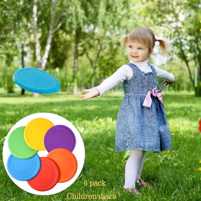 Kids Flying Disc Toy Outdoor Playing Lawn Game Disk Flyer for Kindergarten Teaching Soft Silicone Colorful 6 Pack Bulk Set