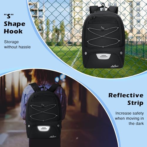 MoKo Basketball Bag Backpack, Volleyball Soccer Backpack for Men & Women with Separate Ball and Shoes Compartments, Water-Resistant, Fence Hook, Sports Bag for Clothes, Shoes, Tablets, Laptops, Black - color: Black