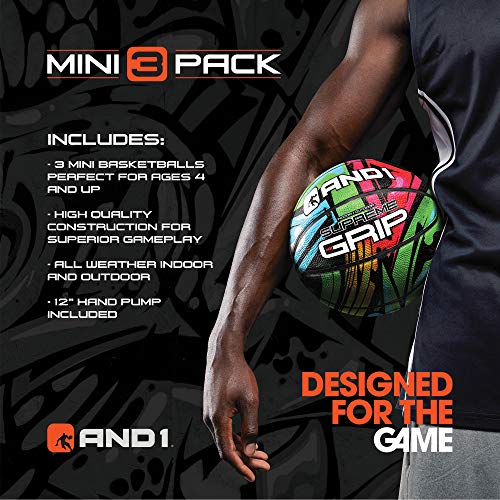AND1 Mini Basketball Pack Set for Kids (Deflated w/Pump Included): - 7-Inch Premium Youth Size Basketballs, Easy to Grip - color: Supreme Grip, size: 3 (Pack of 8)