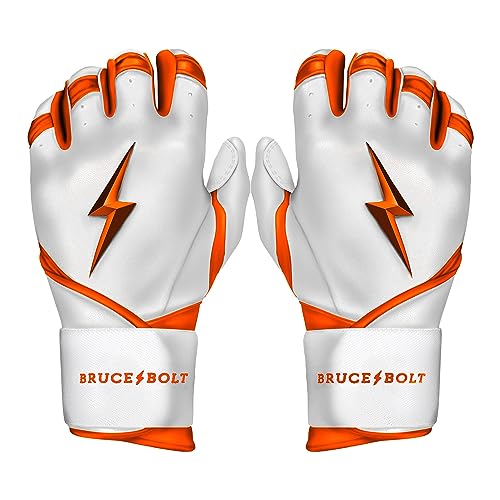 BRUCE BOLT Chrome Series Long Cuff Batting Gloves - Multiple Colors - Adult & Youth Sizes - color: Orange, size: YTH Large