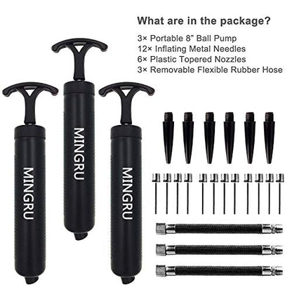 Ball Pump for Basketball, Soccer, Volleyball, Rugby, Water Polo Ball & Other Inflatables Air Pump, Needles and Nozzles Included - color: 3 PACK - BLACK