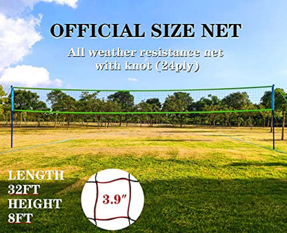 Volleyball Net Outdoor - Portable Volleyball Set for Backyard with Professional Volleyball Net, Wrap Yarn Volleyball and Pump, Boundary Line, Carry Bag - style: Plus-32FT(Blue&Green)