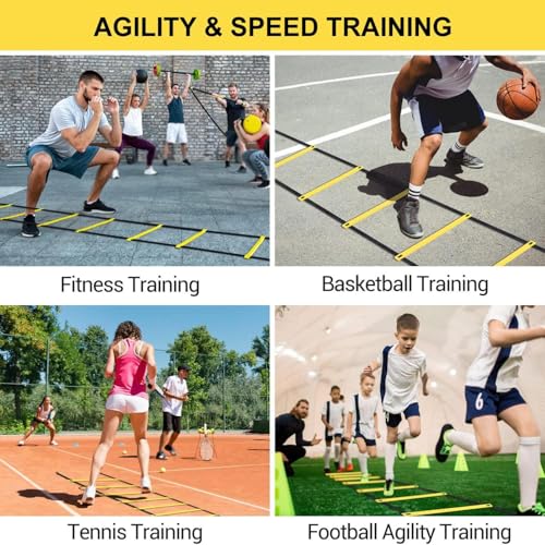 Training Agility Ladder - 19.6ft Agility Sports Ladder, 12 Rung Speed Training Set with Carry Bag for Professional Workout Drills, Fitness, Gym Exercise, Outdoor Sports Practice, Baseball
