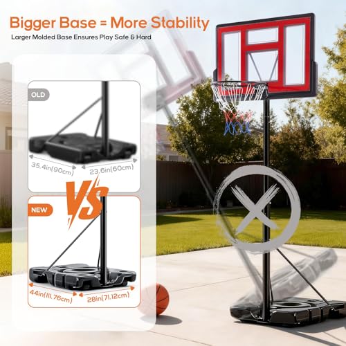 Portable Basketball Hoop Outdoor, Adjustable Basketball Hoops Goal System Shatterproof Backboard, Shock Absorbent Rim, Fillable Base for Swimming Pool/Backyard/Driveway - style: Red 6.1-10FT