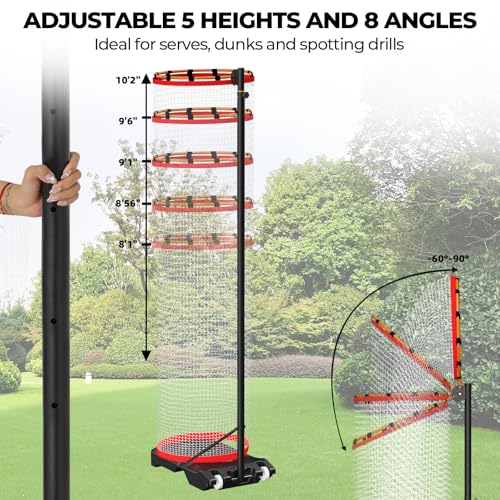 Volleyball Setter Trainer Net Setting Training Equipment，with Mobile Pulleys, Adjustable Height/Angle,Can Be Filled with Water，Indoor and Outdoor Volleyball Serve, Dunk and Set Practice Net