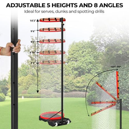 Volleyball Setter Trainer Net Setting Training Equipment，with Mobile Pulleys, Adjustable Height/Angle,Can Be Filled with Water，Indoor and Outdoor Volleyball Serve, Dunk and Set Practice Net