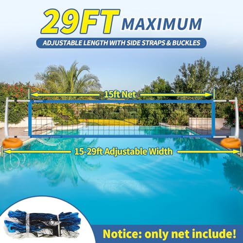 Reinforced Anti-UV Replacement Pool Volleyball Net Only with Scoring Clamps, 15 ft Net - Easy Set Up and Long Lasting - style: pool volleyball net only