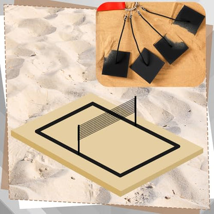 4 Pcs Beach Volleyball Sand Anchors 4 Inch Heavy Duty Plastic Boards with Elastic Thick Cord for Beach Volleyball Boundary Lines, with S - Hooks