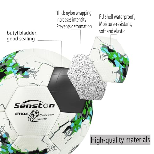 Senston Soccer Ball Size 5 -Official Match Weight-Youth & Adult Soccer Players - Air Pump Included - color: green