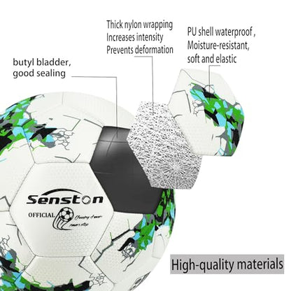 Senston Soccer Ball Size 5 -Official Match Weight-Youth & Adult Soccer Players - Air Pump Included - color: green
