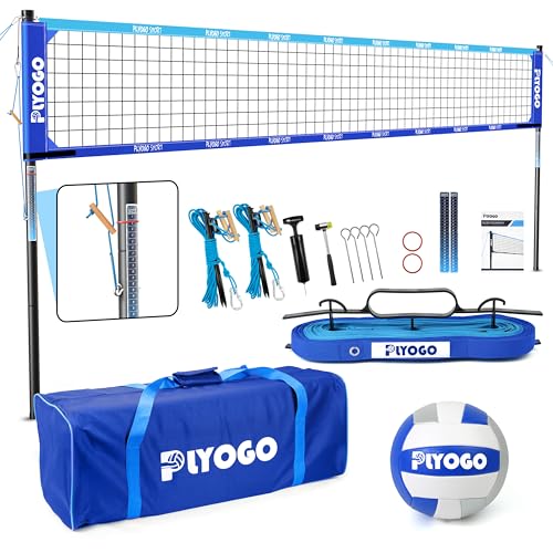 Volleyball Net for Backyard, Professional Portable Outdoor Heavy Duty Volleyball Net Set with Adjustable Aluminum Poles, Anti-Sag Design, Double Tension Adjuster for Beach, Grass |1680D Bag - color: Blue