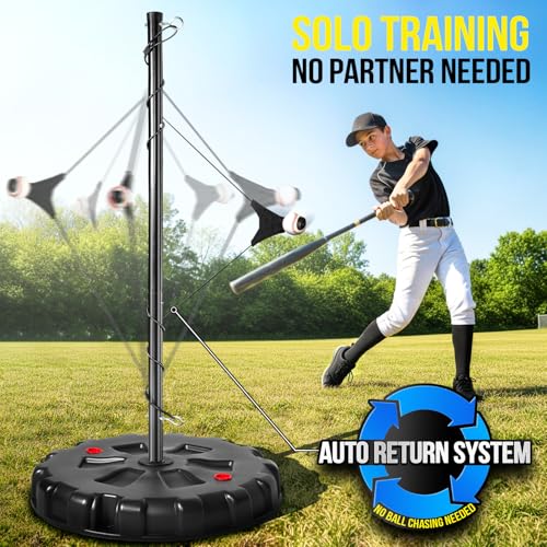 Stable Swing Trainer For Baseball&Softball,Auto-Reset Baseball Hitting Trainer With Real Ball&Stand For Indoor/Outdoor, Adjustable Softball Hitting Trainer Solo Practice Improve Power,Speed,Accuracy