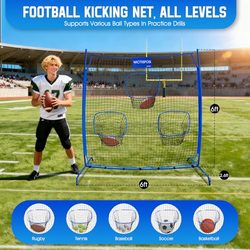 Football Throwing Net, Upgrade Heavy Duty Metal Frame Quarterback Training Equipment Throwing Machine with 1-4 Targets, Easy Setup Football Target Practice with CarryBag, Allweather Indoor Outdoor Use - size: 6 FT × 6 FT