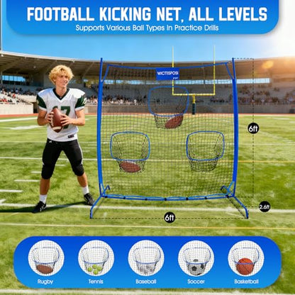 Football Throwing Net, Upgrade Heavy Duty Metal Frame Quarterback Training Equipment Throwing Machine with 1-4 Targets, Easy Setup Football Target Practice with CarryBag, Allweather Indoor Outdoor Use - size: 6 FT × 6 FT