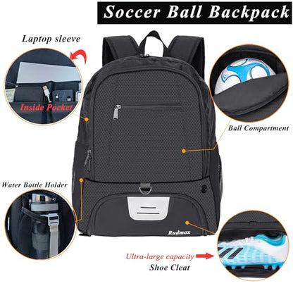 Soccer Ball Bag-Backpack for Basketball,Volleyball with Cleat Shoes and Ball Compartment for Sports Team,Trainning - color: Black
