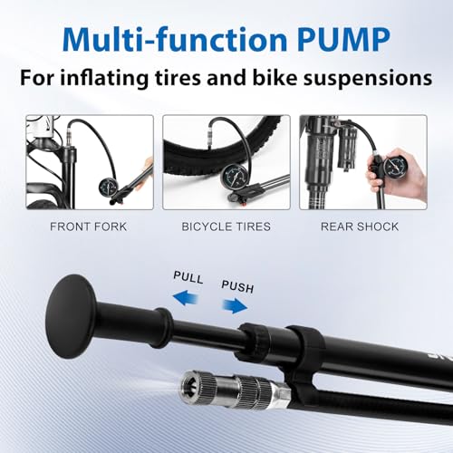 Hycline High Pressure Shock Pump with Gauge: 300 PSI Bicycle Pump for Front Fork & Rear Suspension - Mini Pump with Air Bleed for Road Mountain Bike Fits Schrader & Presta Valve