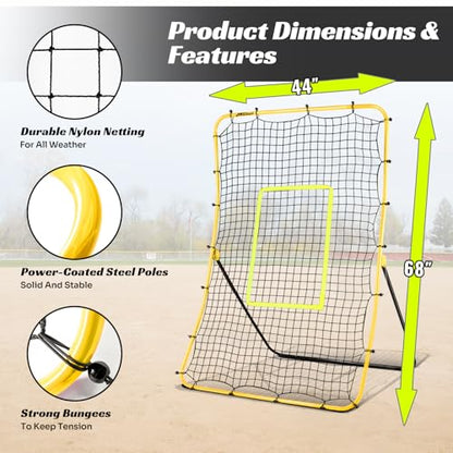 JASCOPRO Baseball Rebounder Net – Adjustable Pitchback Trainer for Solo Fielding,Throwing, Pitching Practice, Durable Steel Frame with 5 Angles, Softball Rebound Net Simulates Grounders & Fly Balls