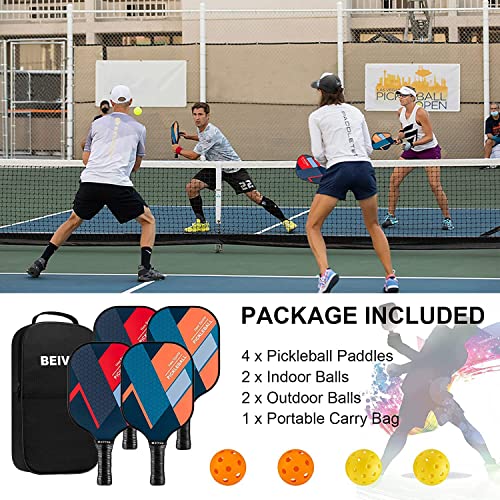 Pickleball Paddles, USAPA Fiberglass Pickleball Paddles Set of 4, Pickleball Set with 4 Pickleball Rackets, Including 4 Pickleballs & 1 Carry Bag, Pickle Ball Paddles Set for Men, Women - color: 1.Orange&Red-set of 4