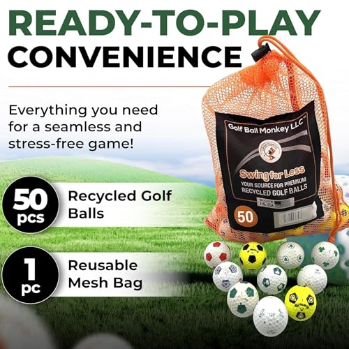 Golf Ball Monkey Recycled for Chrome Soft Truvis Soccer Golf Balls Multicolored Mix in Good Condition Used Truvis Golf Balls Soccer with Mesh Bag - style: 50 - Good