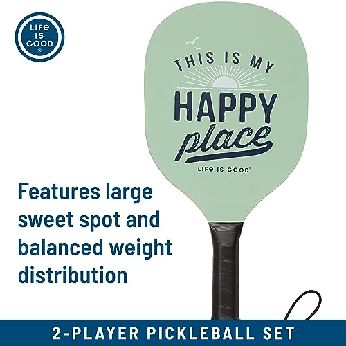 Life is Good Pickleball Starter Set - Includes 2 Wood Pickleball Paddles, 2 Regulation-Size Pickleball Balls and Pickleball Bag for Carrying Pickle Ball Equipment - color: Compass