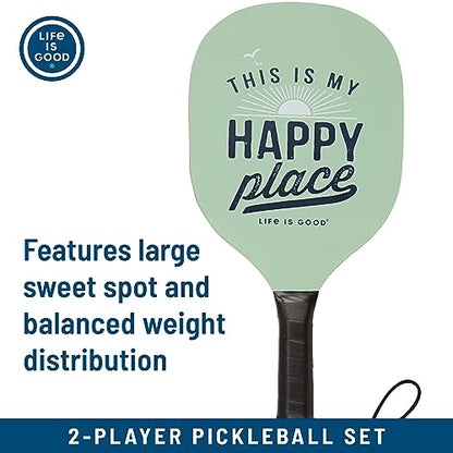 Life is Good Pickleball Starter Set - Includes 2 Wood Pickleball Paddles, 2 Regulation-Size Pickleball Balls and Pickleball Bag for Carrying Pickle Ball Equipment - color: Compass
