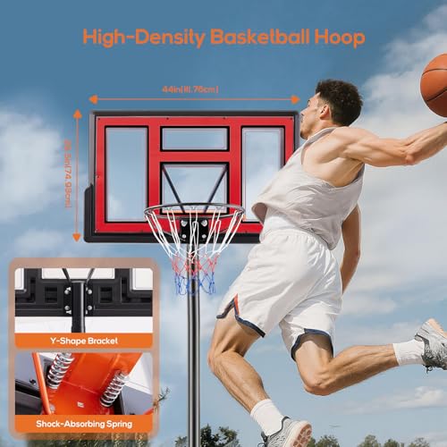 Portable Basketball Hoop Outdoor, Adjustable Basketball Hoops Goal System Shatterproof Backboard, Shock Absorbent Rim, Fillable Base for Swimming Pool/Backyard/Driveway - style: Red 6.1-10FT