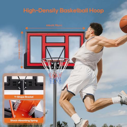 Portable Basketball Hoop Outdoor, Adjustable Basketball Hoops Goal System Shatterproof Backboard, Shock Absorbent Rim, Fillable Base for Swimming Pool/Backyard/Driveway - style: Red 6.1-10FT