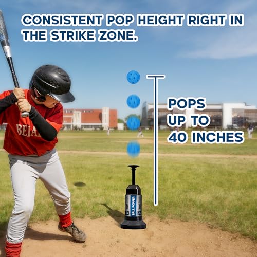 Ball Popper Baseball Training Equipment – Timing & Hitting Skill Development, Spring-Powered Pop Up Tee Batting Trainer for Practice Without a Pitcher (1 Popper Ball Included)