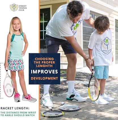 Kids Tennis Racket with Training Videos – Aluminum Youth Tennis Racket with Neoprene Handle for Children Age 5-12 – Learn Faster and Play Better by Street Tennis Club