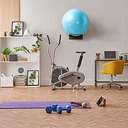 MyGift Wall Mounted Single Large Stability Ball Holder, Solid Wood and Black Metal Storage Rack for Gym Sport or Yoga Studio Exercise Balls - 16 x 9 Inch Ball Display Ring