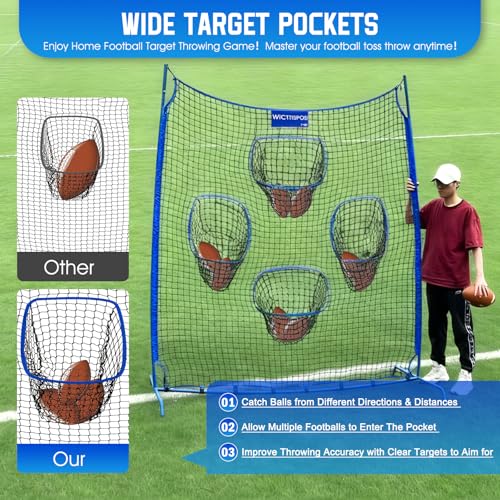 Football Throwing Net, Upgrade Heavy Duty Metal Frame Quarterback Training Equipment Throwing Machine with 1-4 Targets, Easy Setup Football Target Practice with CarryBag, Allweather Indoor Outdoor Use - size: 7 FT × 8 FT