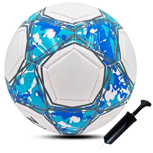 ABAJI Soccer Ball Size 3 4 5 Practice Training Boys Girls Gift Thicker Leather Anti Exploded Indoor Outdoor Come with Pump Needle - color: Blue, style: Size 5