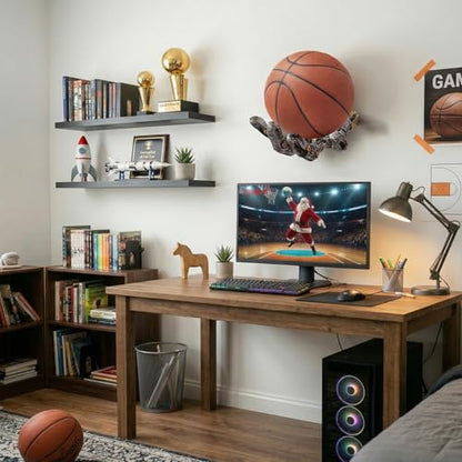 Mechanical Hand Wall-Mounted Ball Holder, Punk Style Resin Basketball & Soccer Display Rack, Space-Saving Industrial Art Shelf for Garage & Room Decor, Sports Ball Storage Stand