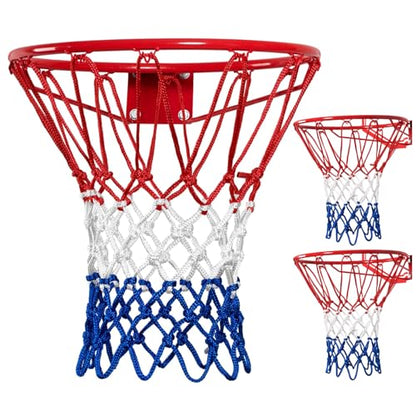 2 Pack Heavy Duty Basketball Net Replacement,2025 Upgrade Heavy Duty Basketball Net, All Weather Anti Whip,12 Loops Fits Standard Indoor or Outdoor Rims - color: White&Red&Blue+White&Red&Blue