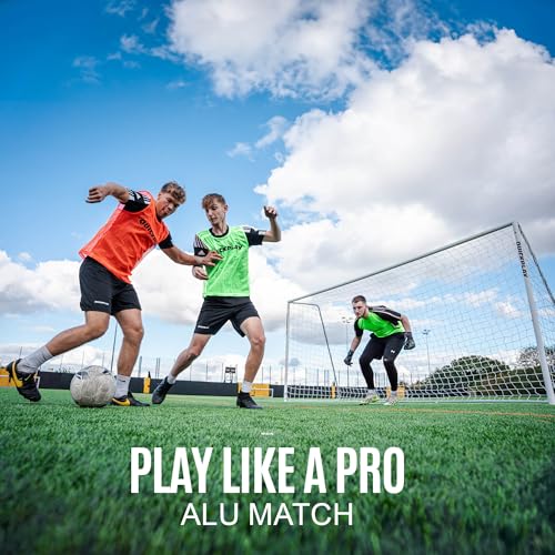 QuickPlay Pro Alu Match60 Portable Aluminum Soccer Goals for Backyard Training - Folding Soccer Goals with 3mm Net for Kids, Teams and Match Play