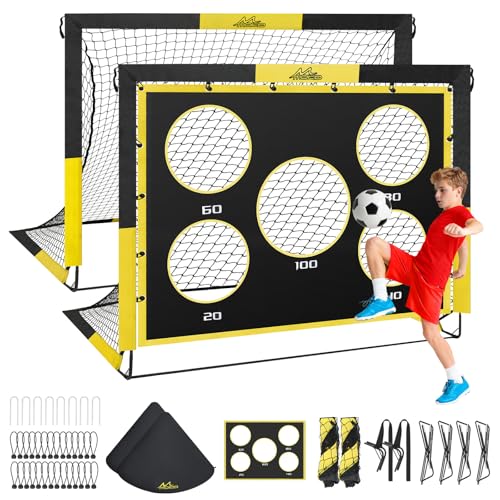 MoKo Soccer Goals for Backyard, Large Size Pop Up Goal Net with Target Panel, Portable Soccer Training Equipment for Kids Practice, Outdoor Sports Game - color: Black+Yellow, style: 5*4ft-2 Pack