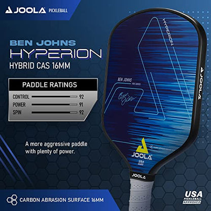 JOOLA Ben Johns CAS 16mm Carbon Fiber Pickleball Paddle - CAS Surface Tech - Control & Power Paddle - USAP Approved - Aero Curve - Feel-Tec Pure Grip - NFC Chip - color: Blue with Cover, size: Hyperion